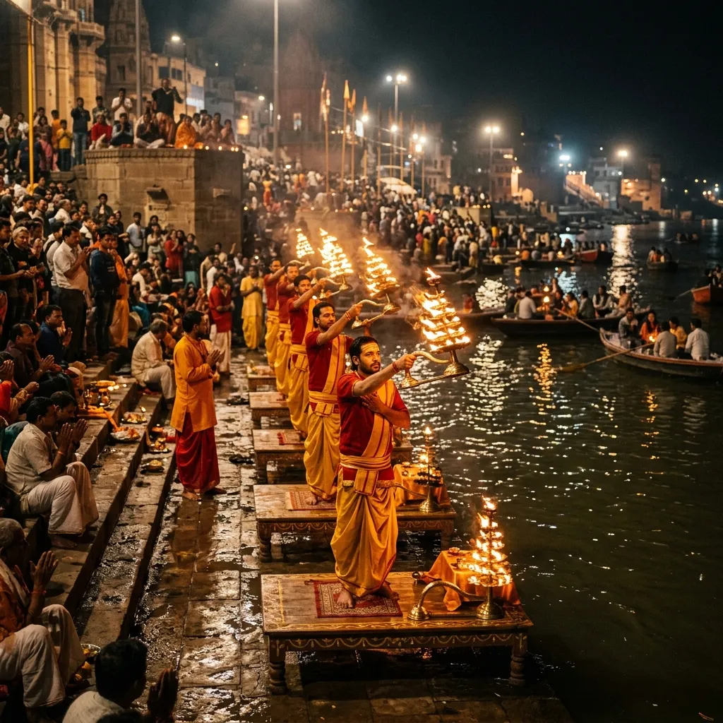 Varanasi Ganga Aarti at night